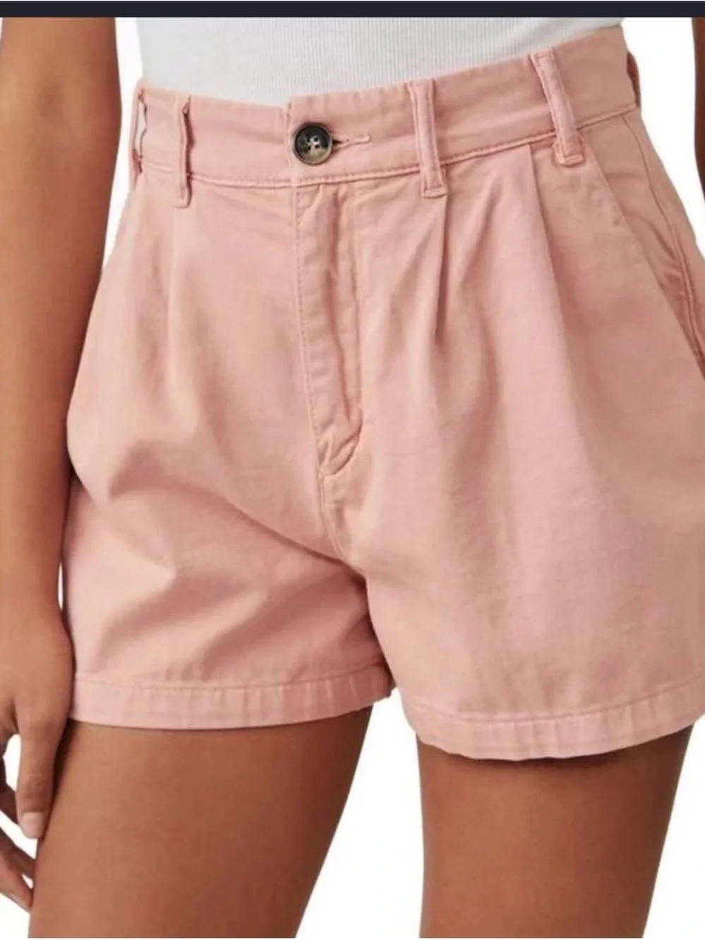 Free People Billie Chino High-Rise Pleated Shorts - Blush Pink size 12